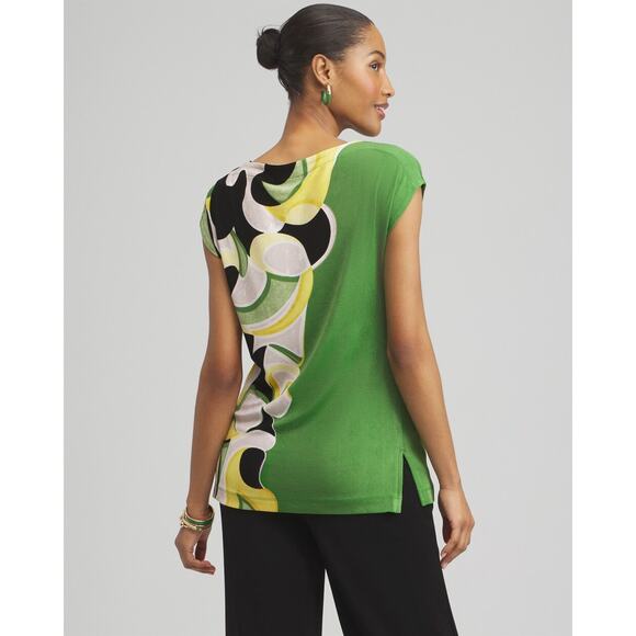 CHICOS Travelers Placed Floral Cap Sleeve Tunic Abstract Top Blouse in Size S - Picture 3 of 6